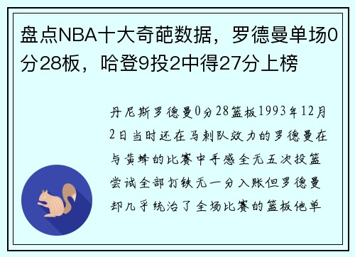 盘点NBA十大奇葩数据，罗德曼单场0分28板，哈登9投2中得27分上榜